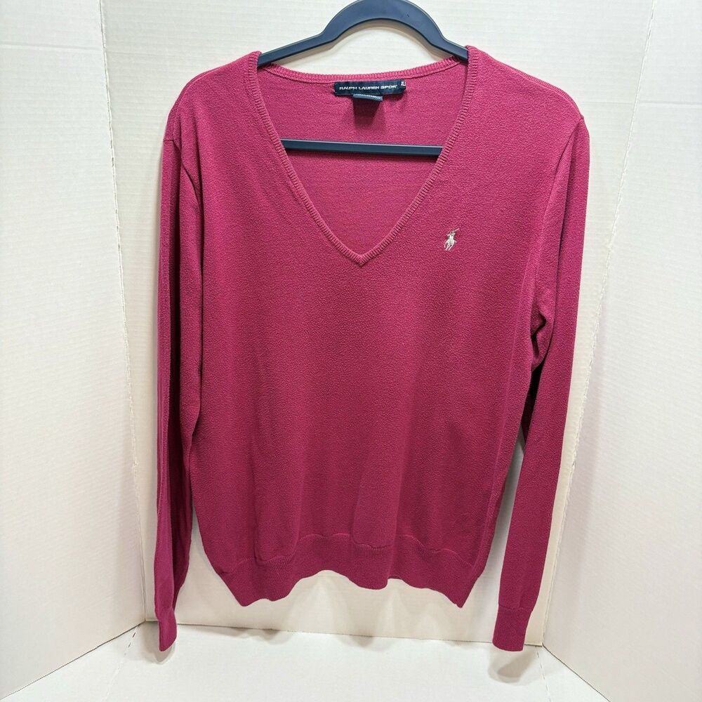 Ralph Lauren Sport Sweater Pink V Neck Pony Logo XL Cotton Blend Lightweight